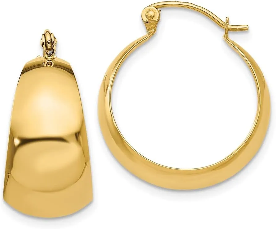 Real 14k Yellow Gold 10.5mm Tapered Hoop Earrings - 14mm x 10mm