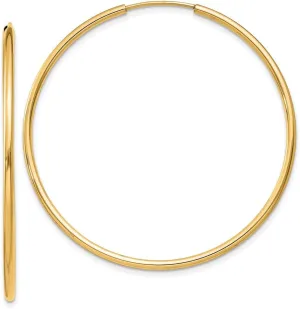 Real 14k Yellow Gold 1.5mm Round Endless Hoop Earrings 40mm