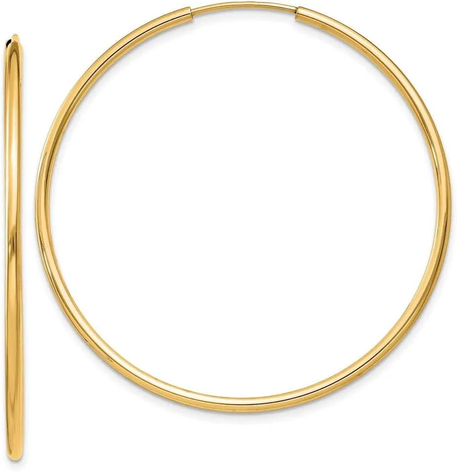 Real 14k Yellow Gold 1.5mm Round Endless Hoop Earrings 40mm