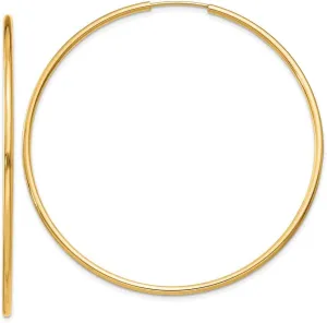 Real 14k Yellow Gold 1.5mm Round Endless Hoop Earrings 51mm