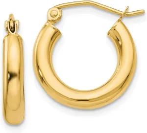 Real 14k Yellow Gold 3mm Tube Hoop Earrings
