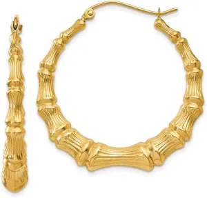 Real 14k Yellow Gold Bamboo Hoop Earrings - 27mm x 6mm
