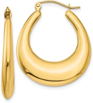 Real 14k Yellow Gold Hoop Puffed Shrimp Earrings - 30mm x 4mm