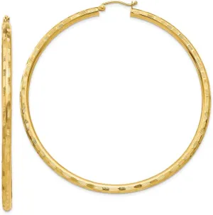 Real 14k Yellow Gold Textured Hoop Earrings 65mm
