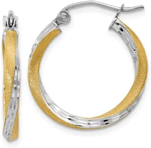 Real 14k Yellow Gold Two Toned Diamond-cut 2.5mm Twisted Hoop Earrings