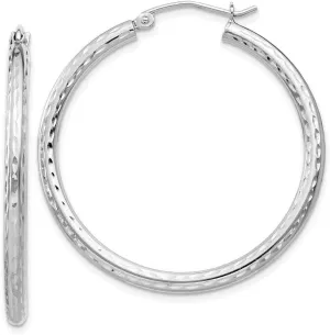 Real 925 Sterling Silver 2.25mm Diamond-Cut Hoop Earrings - 37mm x 34mm