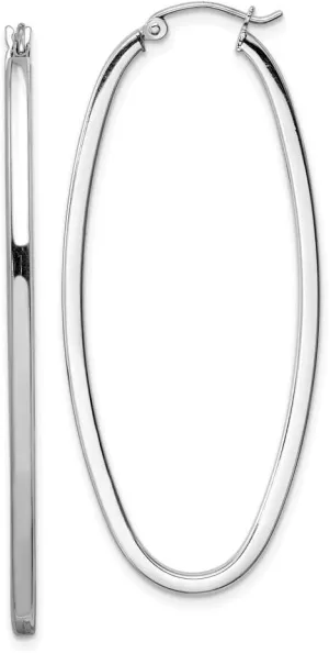 Real 925 Sterling Silver 2mm Oval Hoop Earrings - 51mm x 22mm