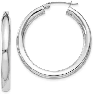 Real 925 Sterling Silver 4mm Round Hoop Earrings - 36mm x 34mm