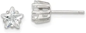 Real 925 Sterling Silver 6mm Star Basket Set CZ Cubic Zirconia Stud Earrings 6mm