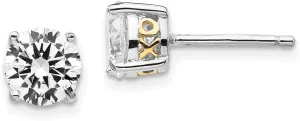 Real 925 Sterling Silver and Gold-plated X and O 6.5mm CZ Cubic Zirconia Stud Earrings 6.5mm