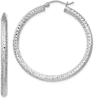 Real 925 Sterling Silver Diamond-Cut 3x40mm Hoop Earrings 40mm