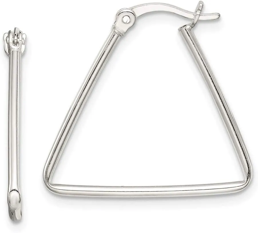 Real 925 Sterling Silver Triangle Hoop Earrings - 22mm x 23mm