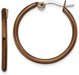 Real Stainless Steel Brown IP plated 26mm Hoop Earrings - 19mm x 2mm
