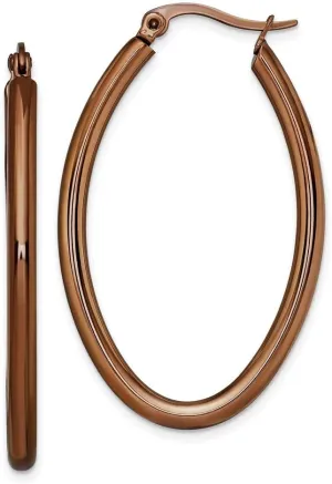 Real Stainless Steel Brown IP Plated 40mm Oval Hoop Earrings - 38mm x 3mm