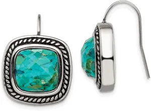 Real Stainless Steel Vintage Antiqued Imitation Turquoise Shepherd Hook Earrings 19mm