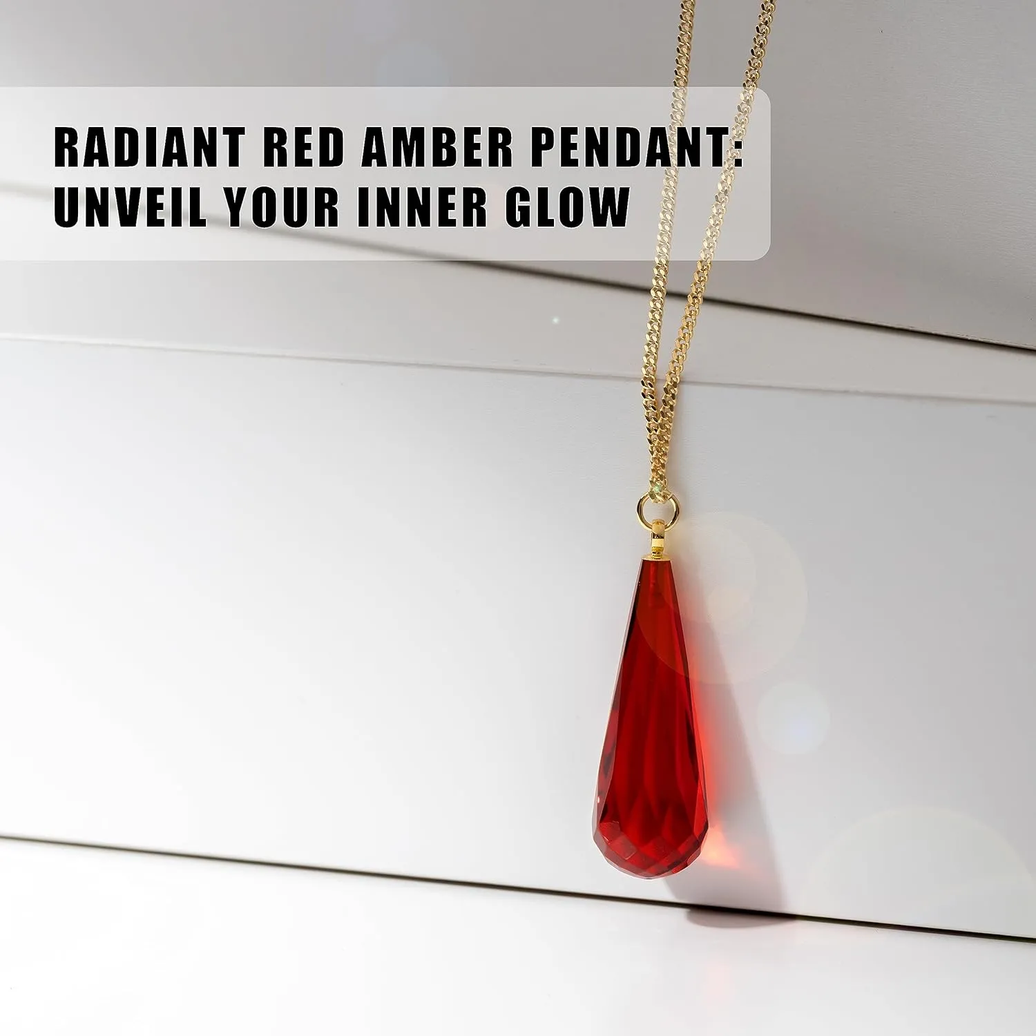 Red Amber Pendant Necklace for Women, Gold Plated Sterling Silver 925 Chain, Polished Gemstone Pendant, Dainty Womens Jewelry, 18 inch gold plated chain