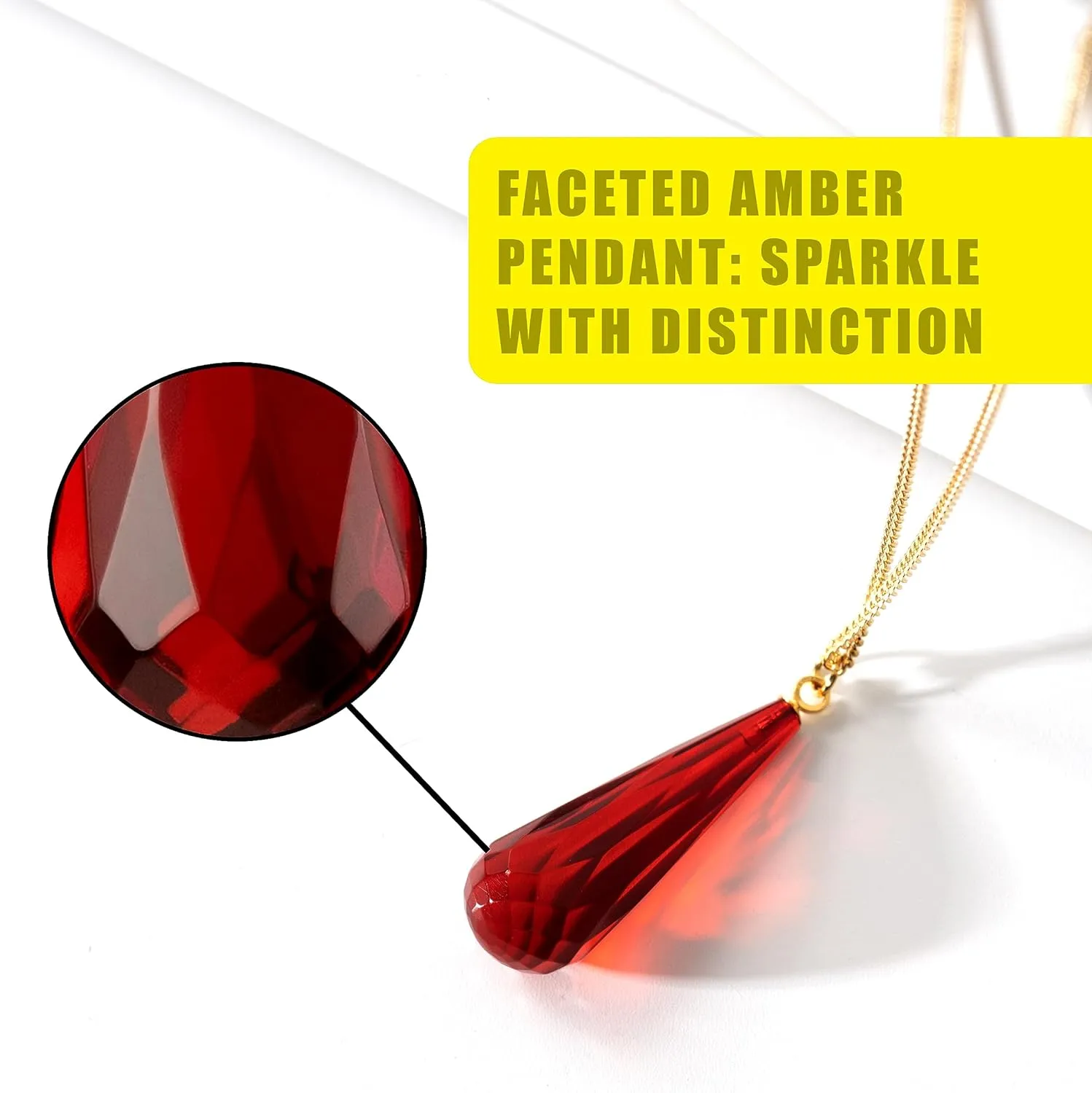 Red Amber Pendant Necklace for Women, Gold Plated Sterling Silver 925 Chain, Polished Gemstone Pendant, Dainty Womens Jewelry, 18 inch gold plated chain