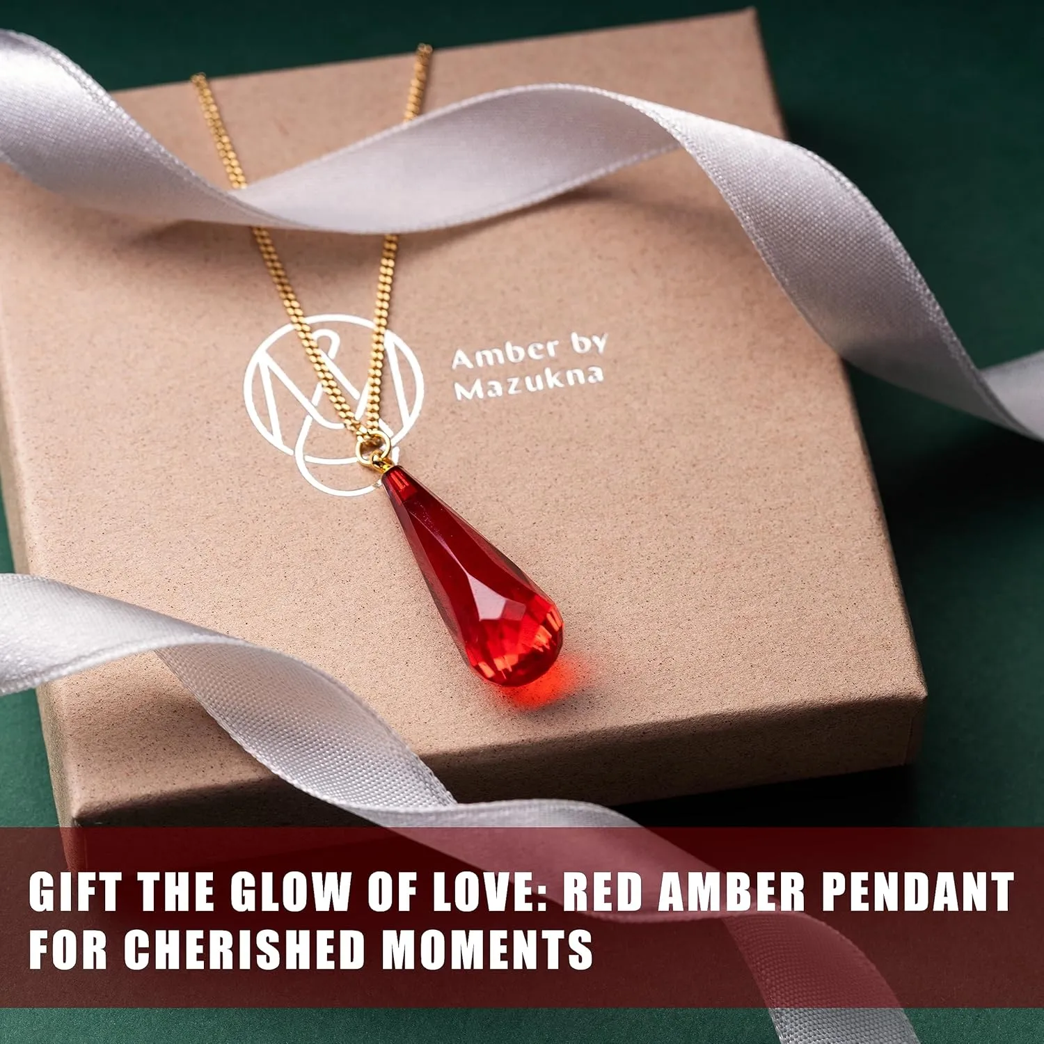 Red Amber Pendant Necklace for Women, Gold Plated Sterling Silver 925 Chain, Polished Gemstone Pendant, Dainty Womens Jewelry, 18 inch gold plated chain