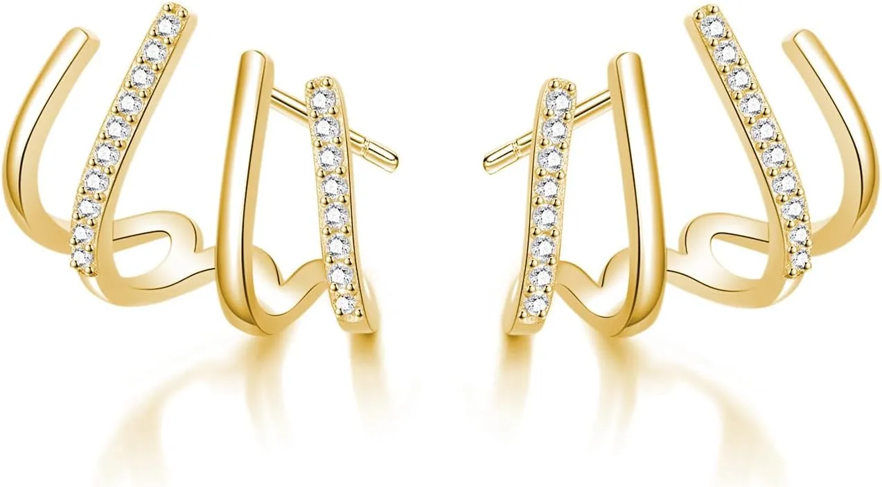 Reffeer Solid 925 Sterling Silver Half Hoop Earrings Wrap for Women Cuff Earrings Piercings Studs