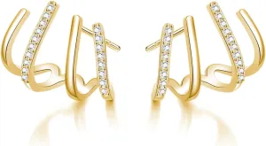 Reffeer Solid 925 Sterling Silver Half Hoop Earrings Wrap for Women Cuff Earrings Piercings Studs