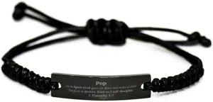 Religious Gifts for Pop 2 Timothy 1:7 Black Rope Bracelet Inspirational for Pop Christmas Unique Prayer Gifts For the Spirit God gave us does not make us timid.