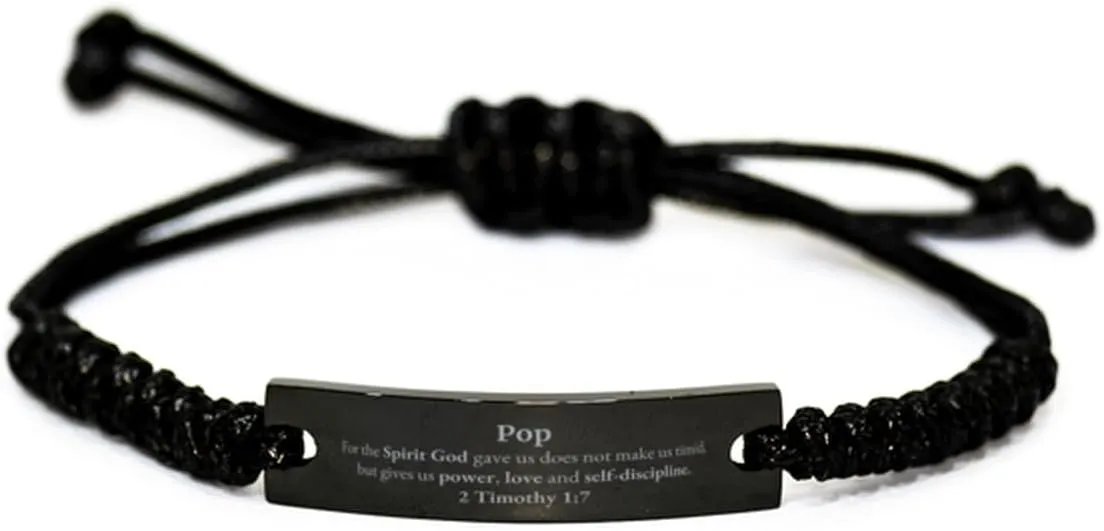Religious Gifts for Pop 2 Timothy 1:7 Black Rope Bracelet Inspirational for Pop Christmas Unique Prayer Gifts For the Spirit God gave us does not make us timid.
