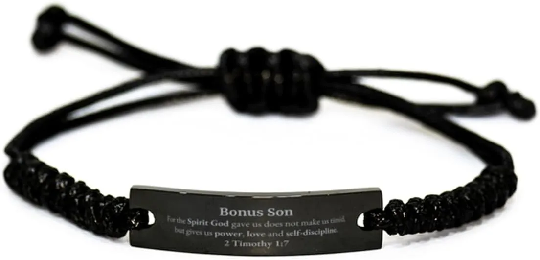 Religious Gifts for Son 2 Timothy 1:7 Black Rope Bracelet Inspirational for Son Christmas Unique Prayer Gifts For the Spirit God gave us does not make us timid.