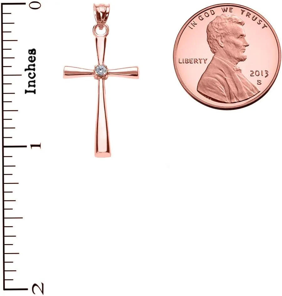 Religious Jewelry 14K Rose Gold Solitaire Diamond Accented Cross Pendant Necklace (K-M Color, Promo Clarity) - Choice of Length