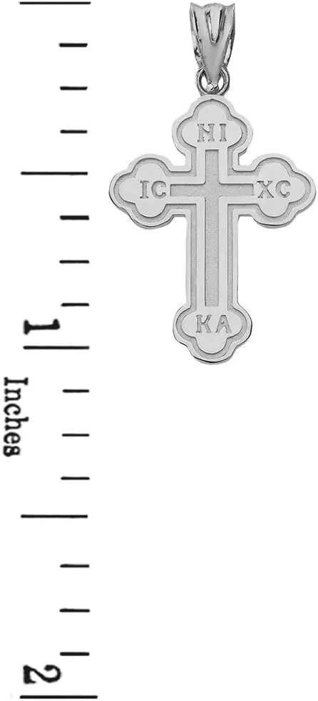 Religious Jewelry 925 Sterling Silver Eastern Orthodox IC XC NIKA Cross Outline Pendant Necklace (Small)