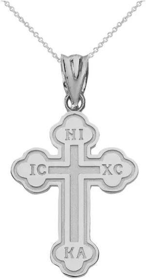 Religious Jewelry 925 Sterling Silver Eastern Orthodox IC XC NIKA Cross Outline Pendant Necklace (Small)