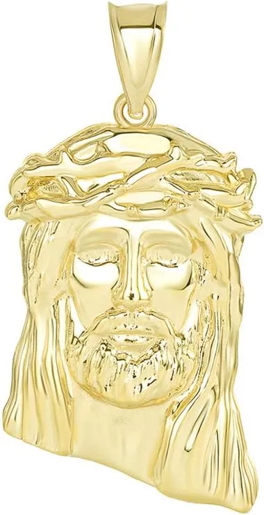 Religious Jewelry Iced Out Jesus Christ Face Pendant, 1.5"