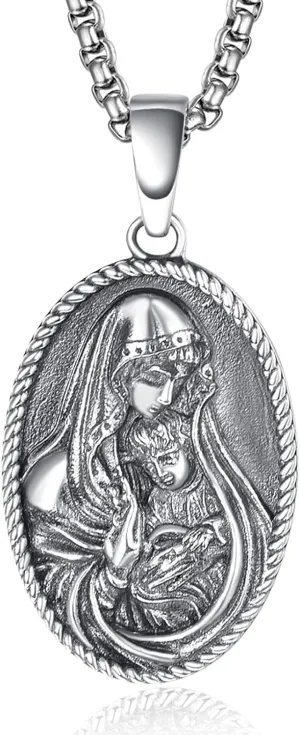 Religious Necklace 925 Sterling Silver Virgin Mary and Jesus Necklace Medal Pendant Protection Amulet Jewelry for Men Women with 46   5cm Box Chain