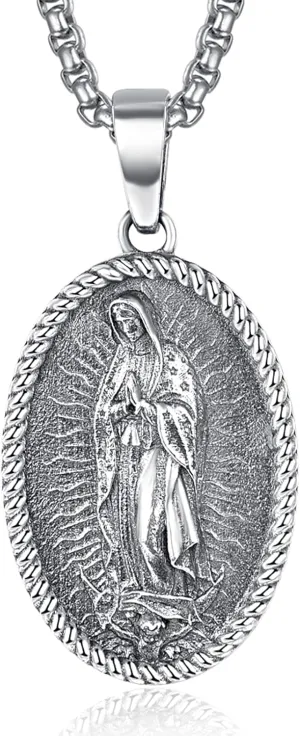 Religious Necklace 925 Sterling Silver Virgin Mary and Jesus Necklace Medal Pendant Protection Amulet Jewelry for Men Women with 46   5cm Box Chain