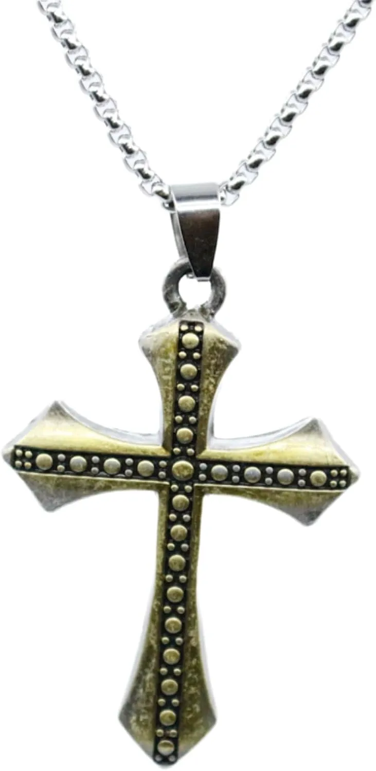 Retro Bronze Pendant Stainless Steel Cross Necklace, 24 inches