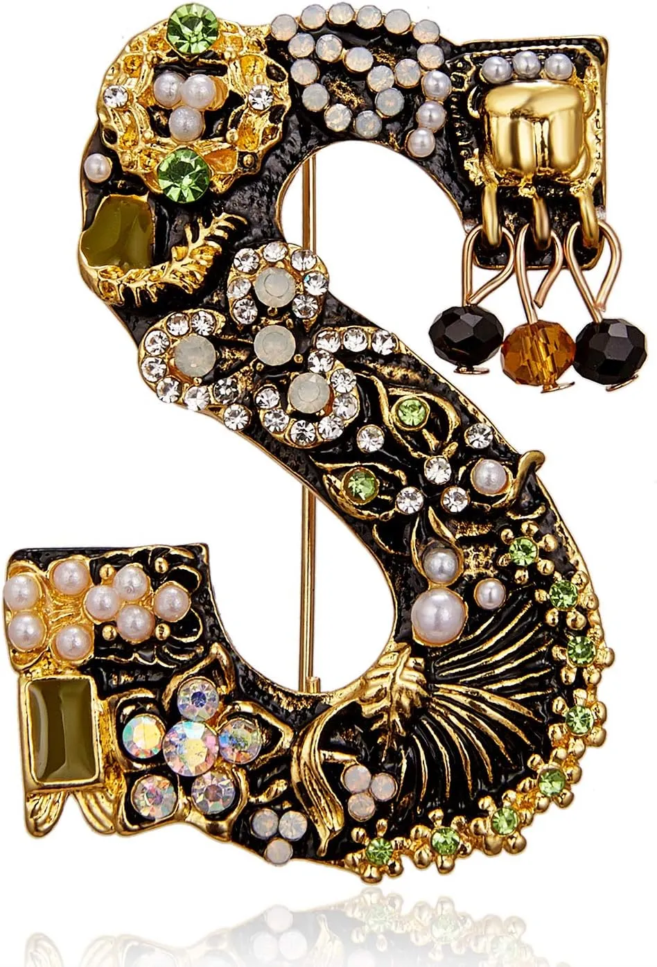 RINHOO Crystal Pearl Initial Brooch Gold Plated Enamel Colorful Letter Alphabet Breastpin Pin Jewelry for GIFTS
