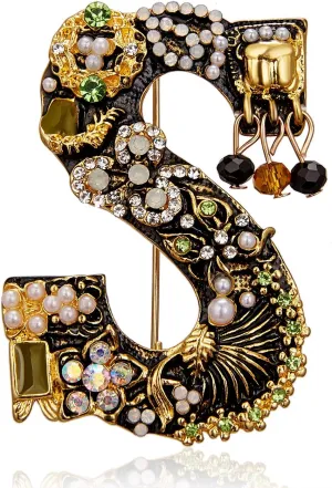 RINHOO Crystal Pearl Initial Brooch Gold Plated Enamel Colorful Letter Alphabet Breastpin Pin Jewelry for GIFTS
