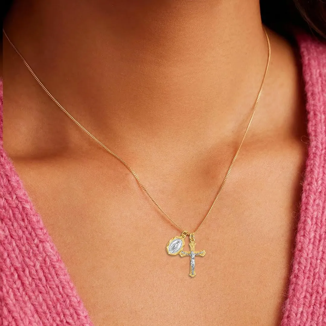 Rnivida 925 Sterling Silver Crucifix Cross and Miraculous Medal Pendant Necklace for Women