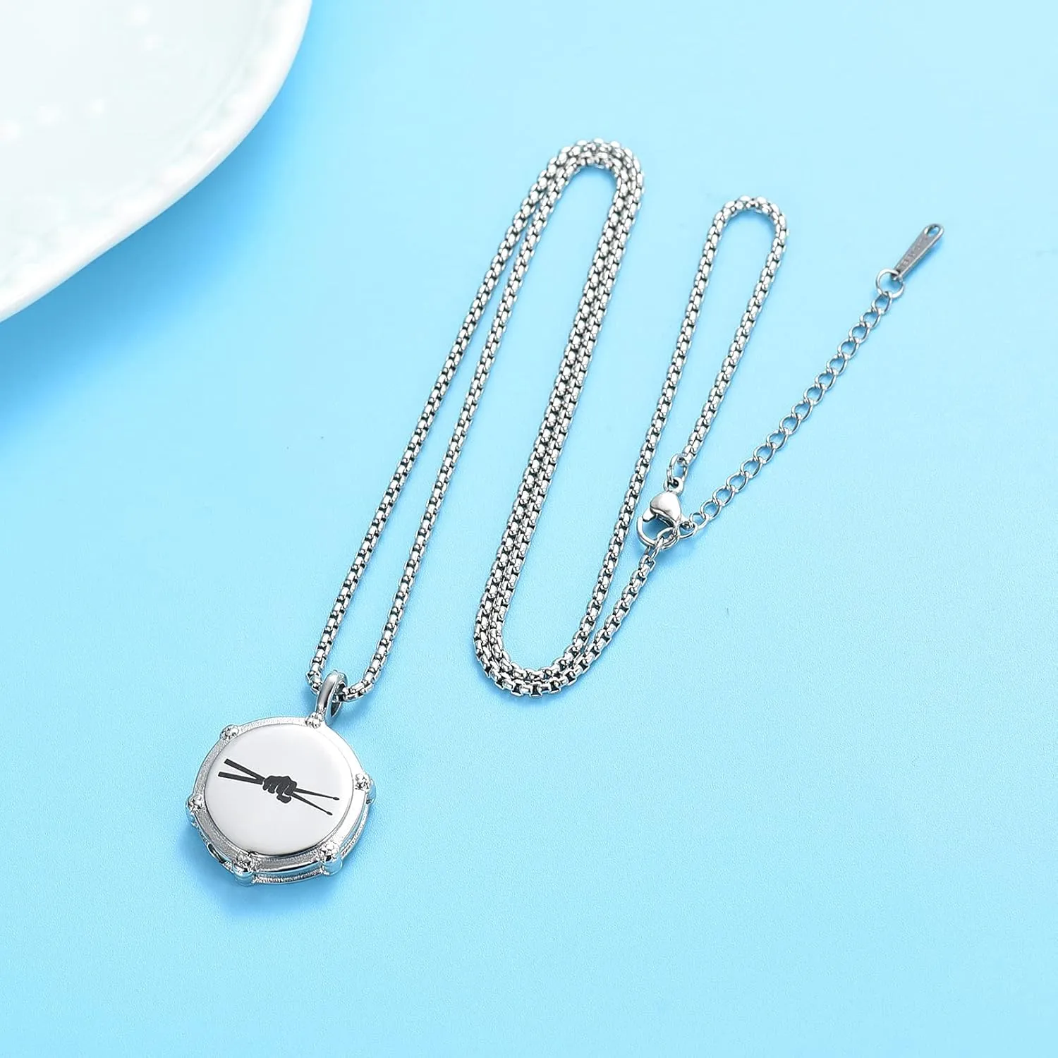 Rockers Jazz Band Drum Stainless Steel Cremation Necklace For Ashes For Men Keepsake Jewelry Drummers Snare Drums Stick Memorial Pendant Necklace
