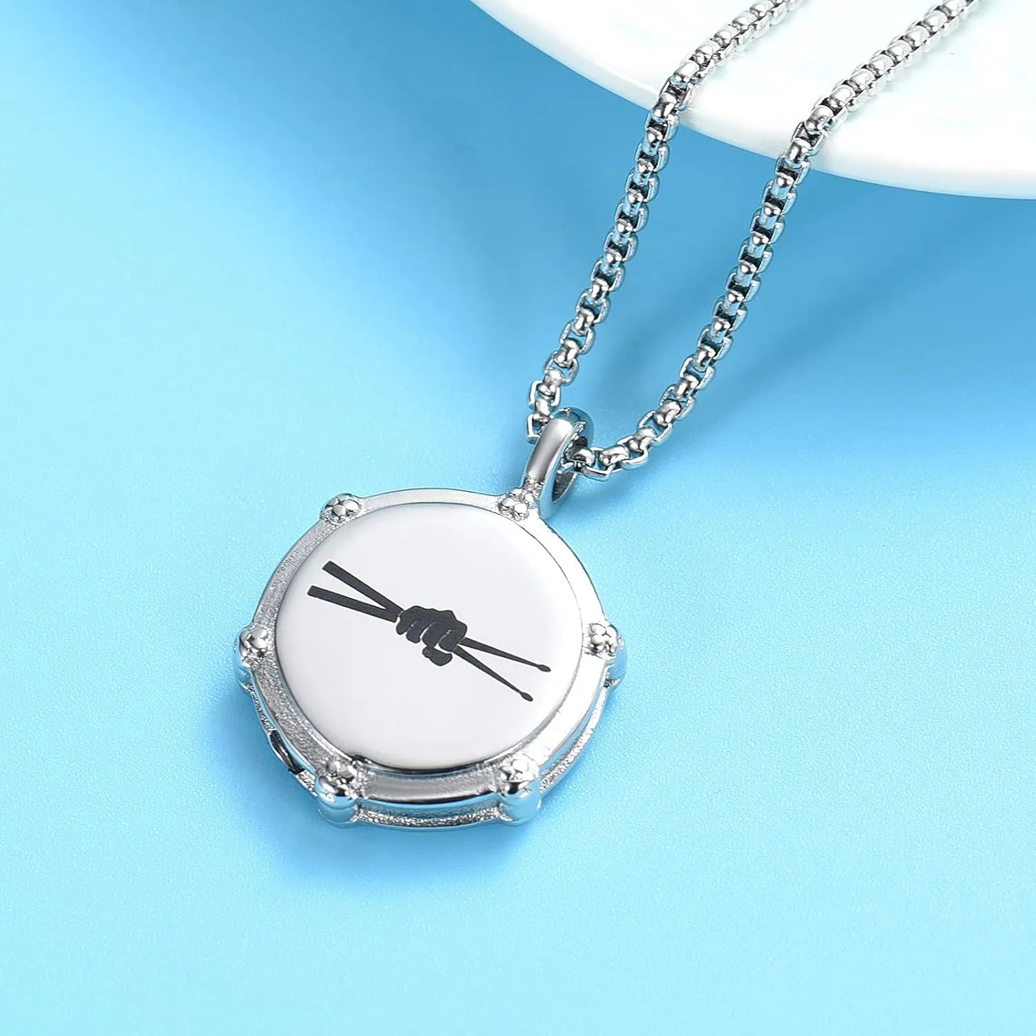 Rockers Jazz Band Drum Stainless Steel Cremation Necklace For Ashes For Men Keepsake Jewelry Drummers Snare Drums Stick Memorial Pendant Necklace