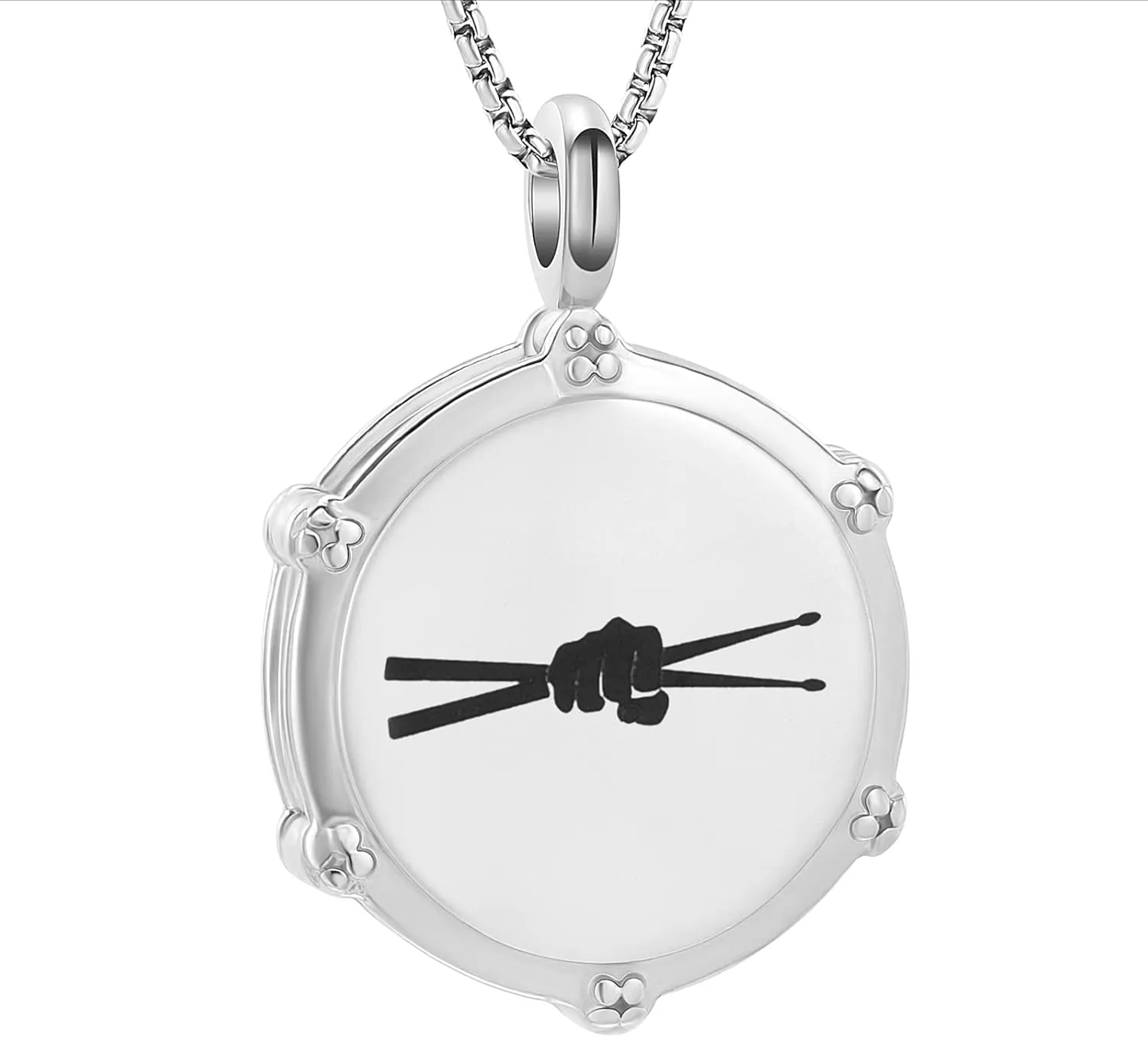 Rockers Jazz Band Drum Stainless Steel Cremation Necklace For Ashes For Men Keepsake Jewelry Drummers Snare Drums Stick Memorial Pendant Necklace