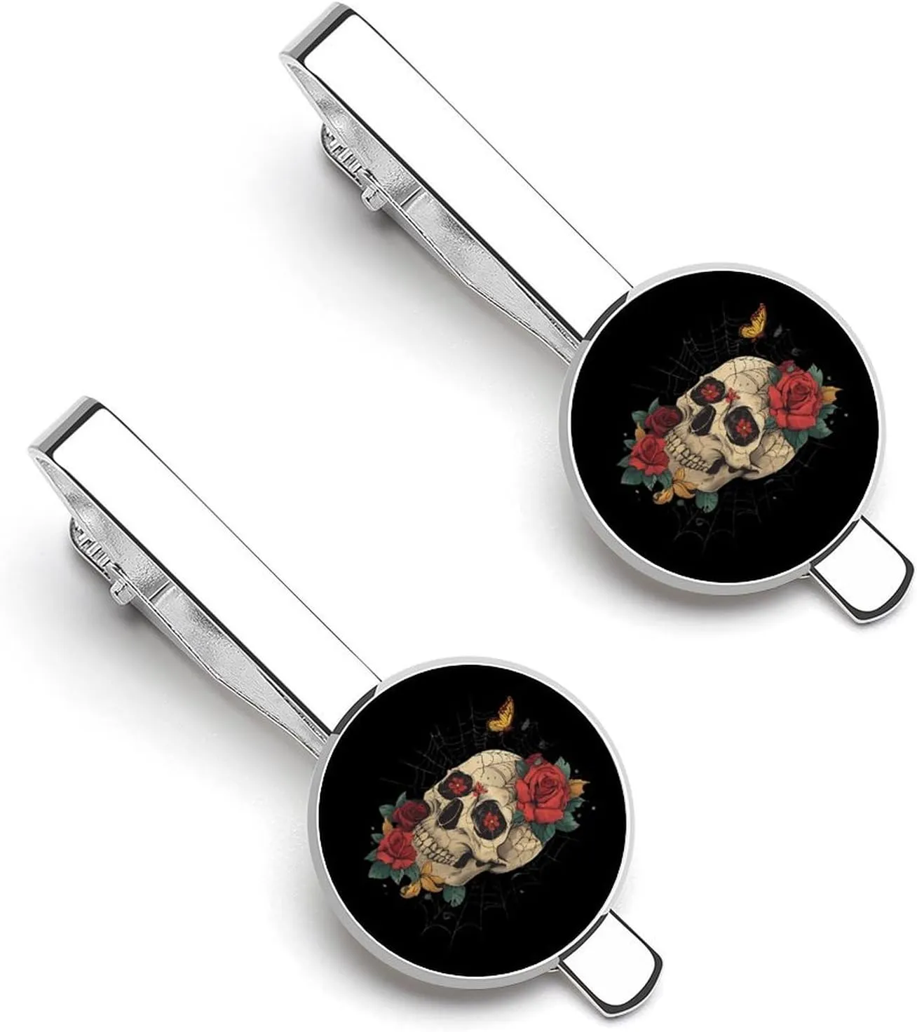 Rose Skull Spider Web Tie Clip Tack Pins Cufflinks Necktie Bar Pinch Business Wedding Clothing Accessories for Men Women