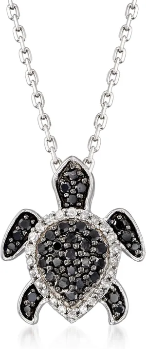 Ross-Simons 0.25 ct. t.w. Black and White Diamond Turtle Pendant Necklace in Sterling Silver