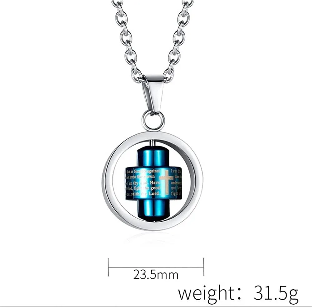 Rotatable Bible Verses Crucifix Faith Necklace for Men Women Prayers Anti Anxiety Pendant Necklace Inspirational Memorial Statement Stainless Steel Adjustable Link Chain Boyfriend Son Christmas New Year Gifts