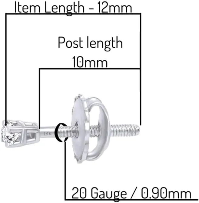Round Lab Grown or Natural Diamond Stud (IGI Certified 0.70 ct & up) Popular Plus Quality Screw Back Earrings in 14k Solid Gold, 0.04 Ctw & Up,Gift For Her