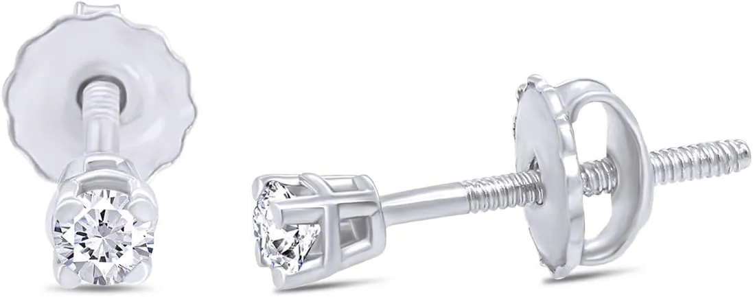 Round Lab Grown or Natural Diamond Stud (IGI Certified 0.70 ct & up) Popular Plus Quality Screw Back Earrings in 14k Solid Gold, 0.04 Ctw & Up,Gift For Her