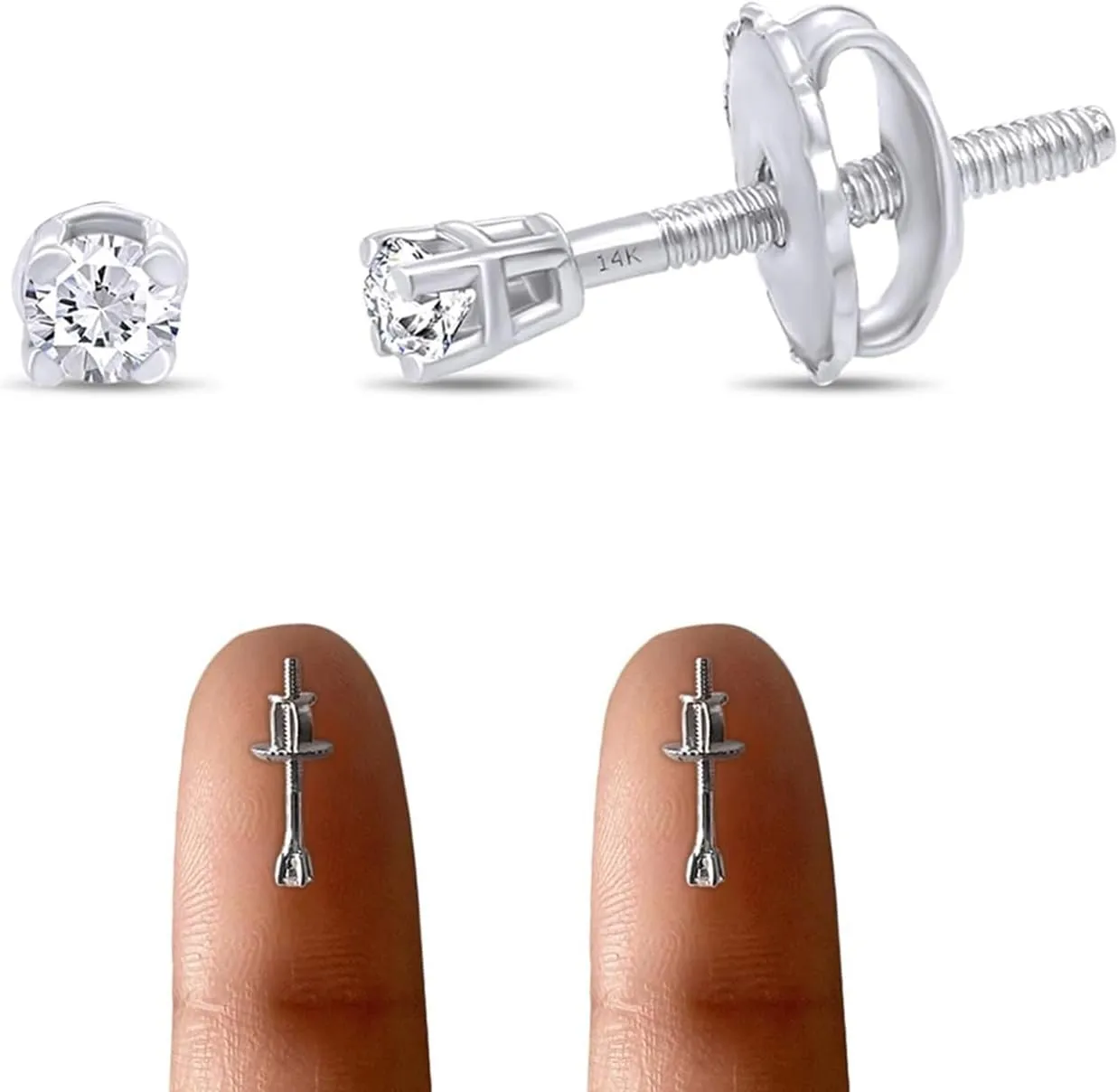 Round Lab Grown or Natural Diamond Stud (IGI Certified 0.70 ct & up) Popular Plus Quality Screw Back Earrings in 14k Solid Gold, 0.04 Ctw & Up,Gift For Her