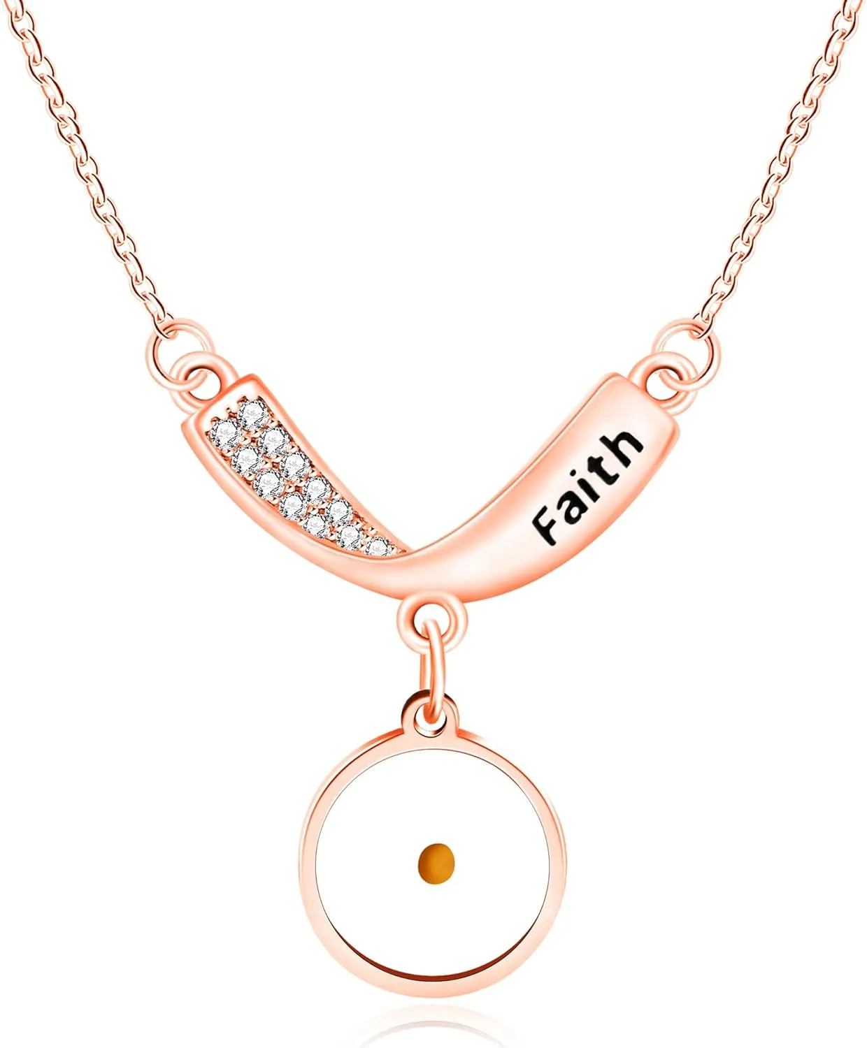 Round Mustard Seed Faith Necklace | Stainless Steel Platinum Rose Gold Plated Inlaid Zircon V-shaped Mustard Seed Necklace for Daily Wearing Christian Religious Pendant Necklace