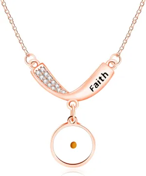 Round Mustard Seed Faith Necklace | Stainless Steel Platinum Rose Gold Plated Inlaid Zircon V-shaped Mustard Seed Necklace for Daily Wearing Christian Religious Pendant Necklace