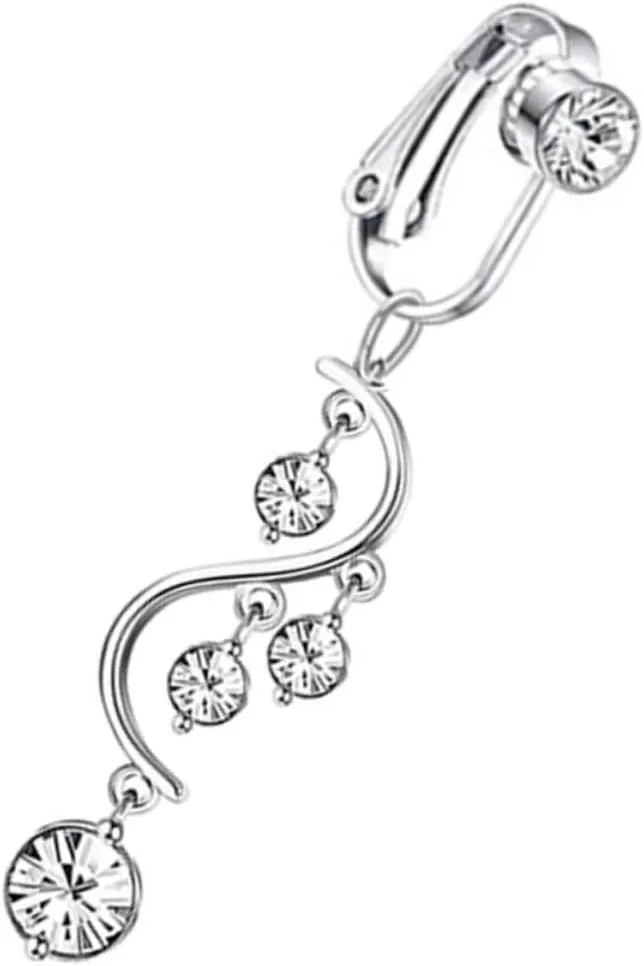 SAFIGLE Rhinestones Navel Ring Dangling Belly Button Ring Belly Rings for Body Jewelry Non Piercing