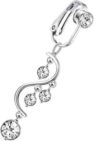SAFIGLE Rhinestones Navel Ring Dangling Belly Button Ring Belly Rings for Body Jewelry Non Piercing